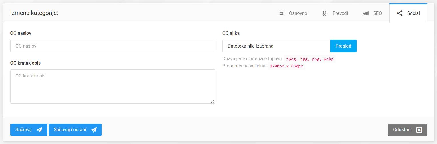 Kategorije (kategorije statičnih sadržaja i meniji)