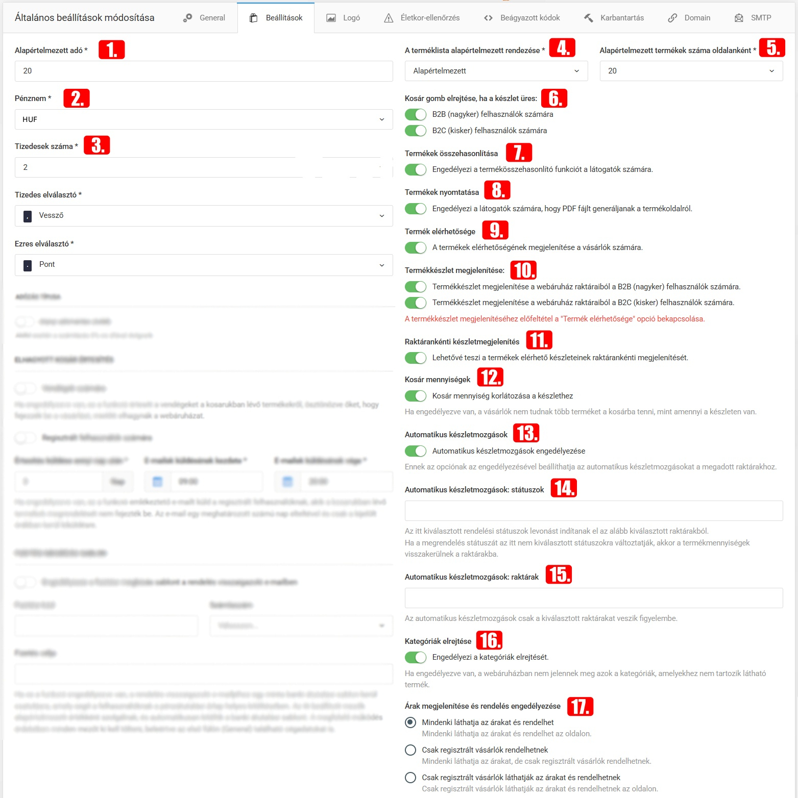 Általános beállítások