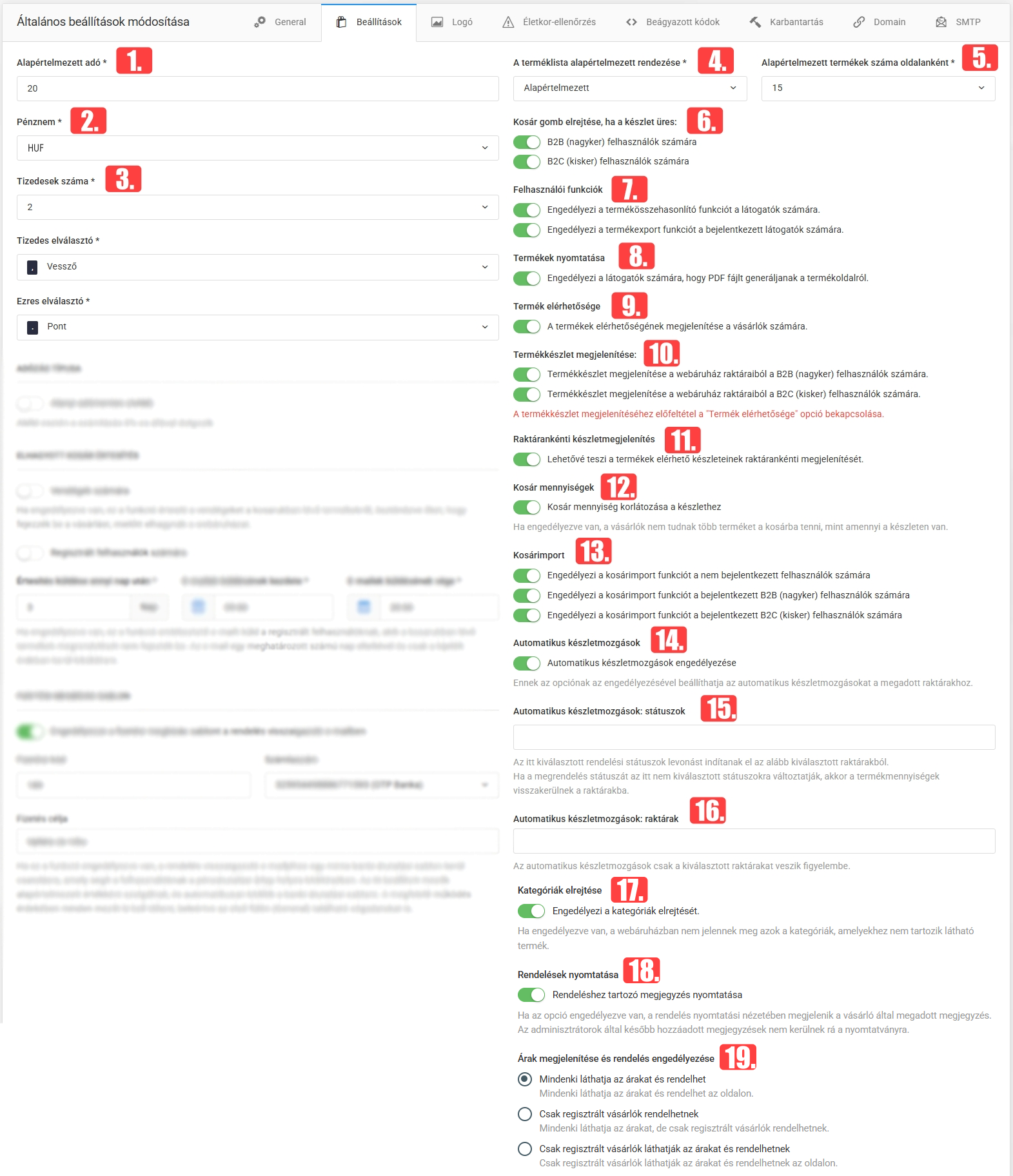 Általános beállítások