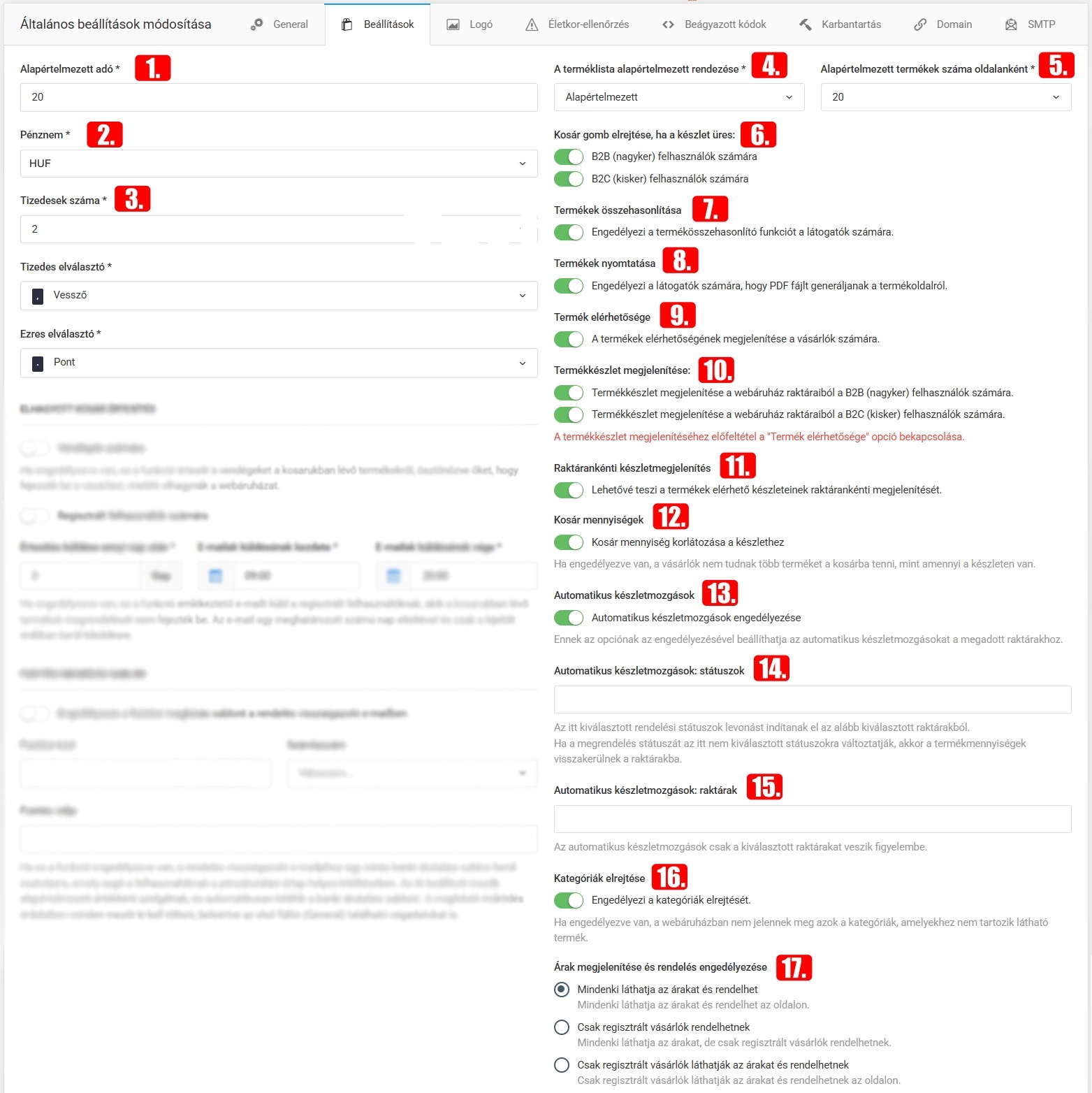 Általános beállítások