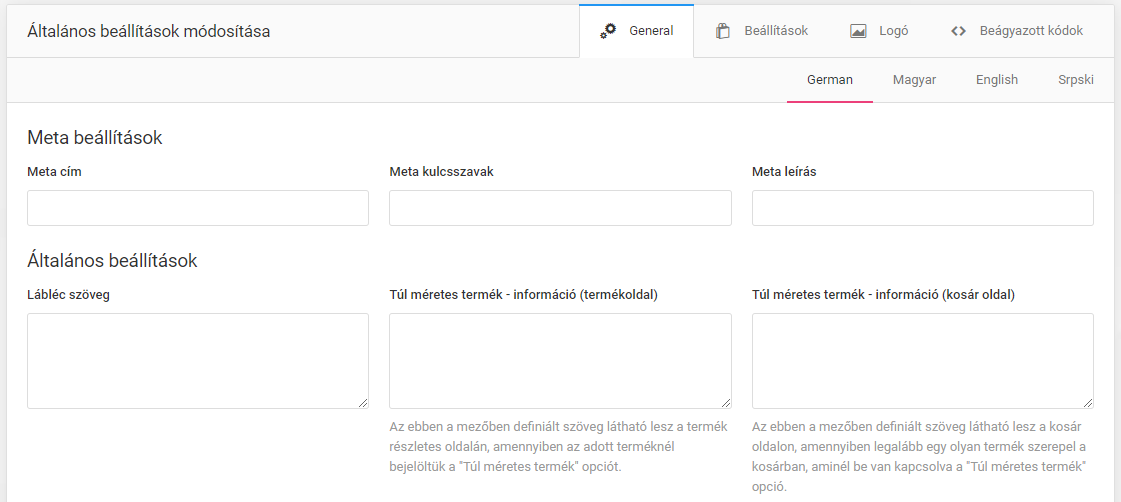 Általános beállítások
