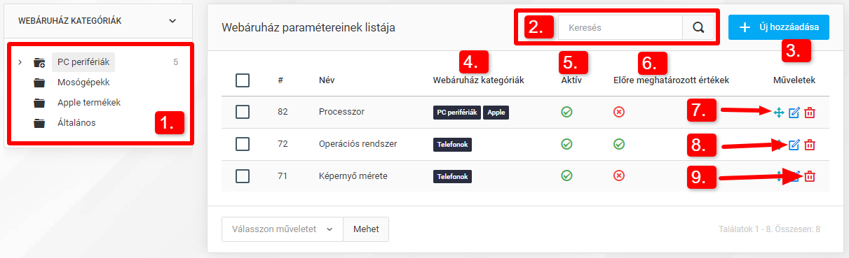 Webáruház paraméterei