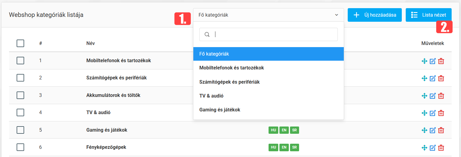 Webáruház kategóriák