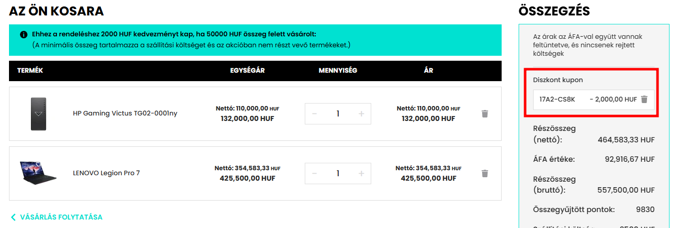 Kuponok használata