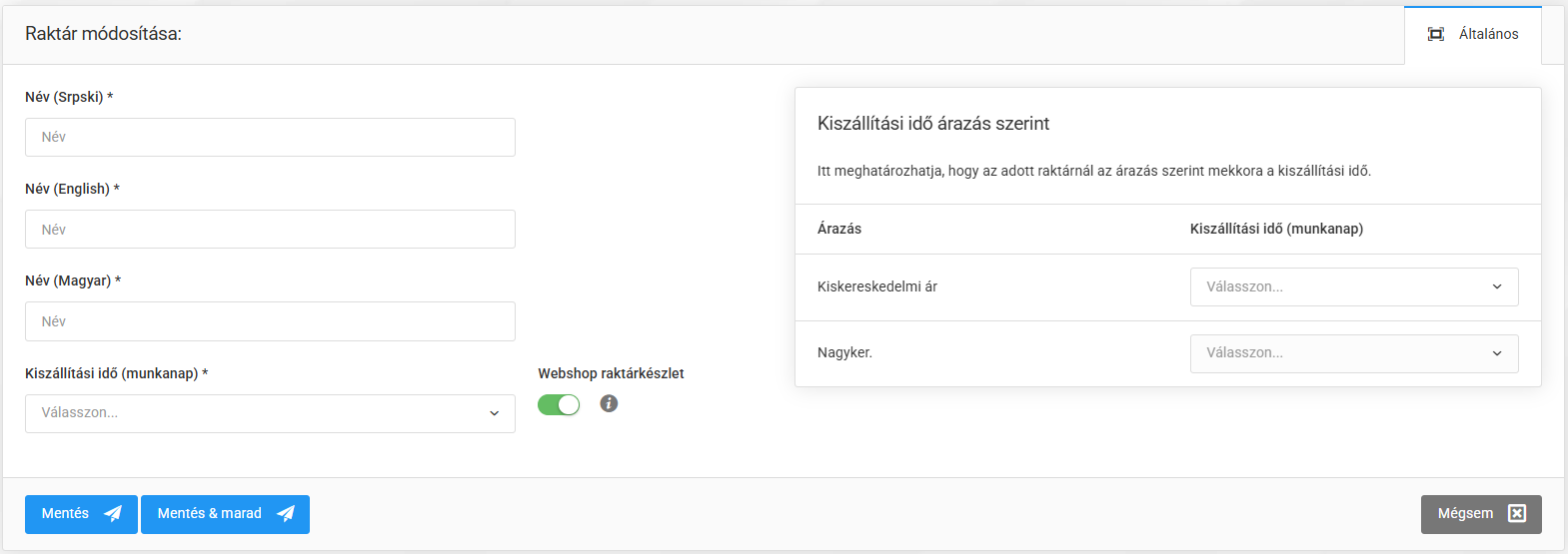 Raktárak kezelése