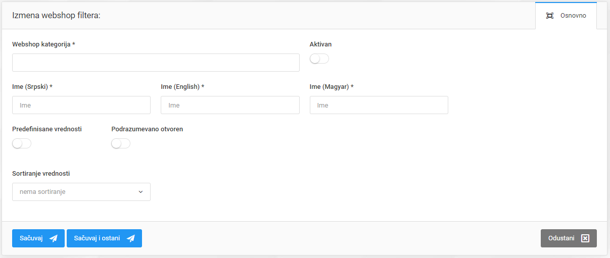 Webshop filteri