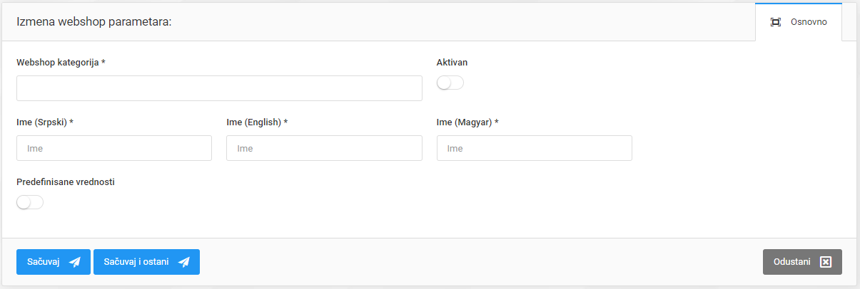 Webshop parametri