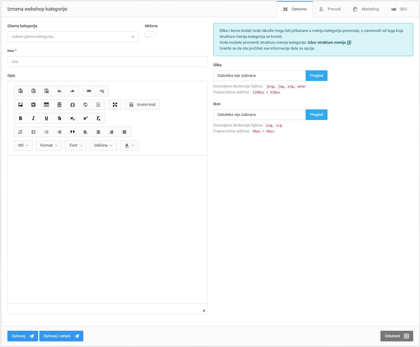 Webshop kategorije